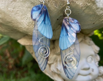 Blaue Feen Flügel Ohrringe, Silber Kristall Wired Schmetterling Flügel, Fairycore Cosplay Schmuck, Cottagecore Geschenk für sie