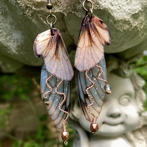 Woodland Fairy Wing Earrings - Brown Butterfly Wing Jewelry - Bronze/Copper Finish
