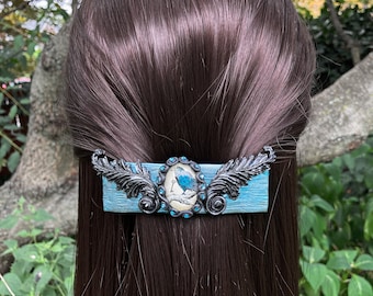 Raven Bird French Barrette - Handmade Polymer Clay Witchy Hair Clip
