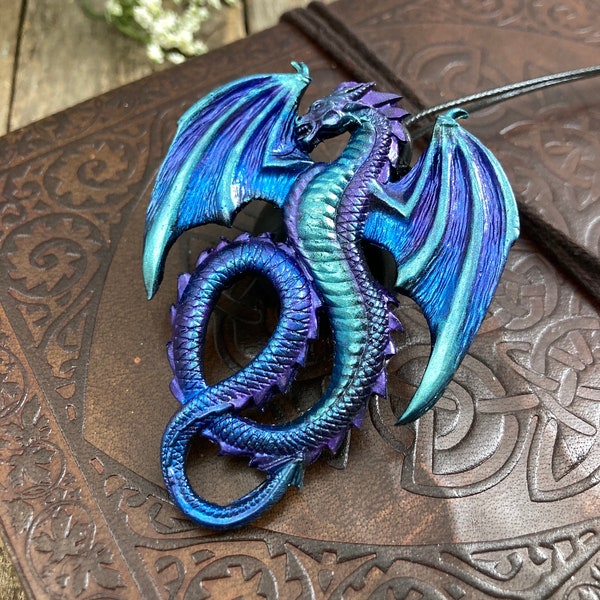 Dragon Necklace For Men or Women, Handmade Polymer Clay Fantasy Cosplay Pendant on Cord Necklace, Many Colors Available, Ren Faire Jewelry
