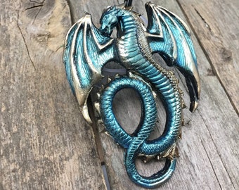 Green Dragon Necklace, Polymer Clay Fantasy Dragon Pendant Hand Painted Renaissance Faire LARP Jewelry,Mythical Creature Roleplay Gamer Gift