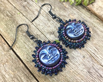 Blue Moon Dangle Earrings - Whimsigoth Jewelry - Nickel Free Ear Wires