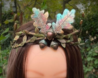 Handmade Acorn and Oak Leaf Crown: Elven Fairy Headpiece