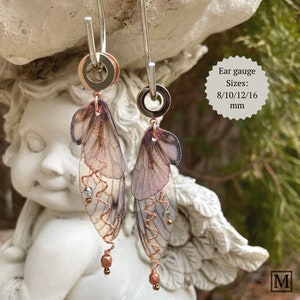 Butterfly Wing Ear Gauges, Sizes 6/8/10/12/16 mm, Woodland Fairy Grunge Dangle Plugs, Fairy Wing Ear Tunnel Earrings, Fairycore Jewelry Gift