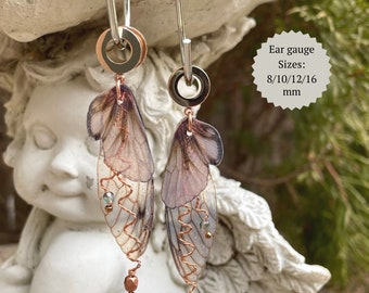 Butterfly Wing Ear Gauges, Sizes 6/8/10/12/16 mm, Woodland Fairy Grunge Dangle Plugs, Fairy Wing Ear Tunnel Earrings, Fairycore Jewelry Gift