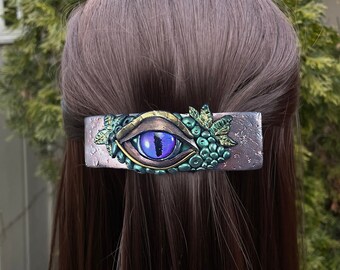 Forest Dragon Eye Hair Clip, Barrettes For Women, Purple Iris Polymer Clay Dragon Hair Pin, Mythical Creatures Fantasy Hair Accessories Gift