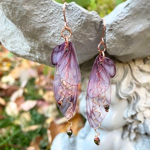 Feenflügel Ohrringe, Himbeerrosa Schmuck, Fantasy Cosplay Geschenk für Sie, Skurriles Festival Accessoire