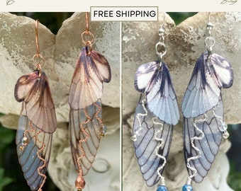 2 Pair Bundle, Woodland Fairy Grunge & Silver Fairy Grunge Earrings, Butterfly Wing Earrings, Cottagecore Jewelry, Fairycore Girlfriend Gift