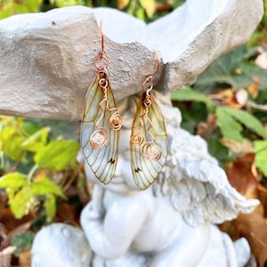 Yellow Butterfly Earrings with Crystal Copper Charms - Whimsical  Fairycore Jewelry