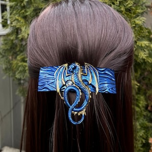 Dragon Hair Clip, Barrettes for Women, Blue Fantasy Dragon Polymer Clay French Barrette, Hair Clips for Women, Medieval Dragon Hair pin