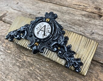 Dark Academia Aesthetic Hair Clip. Personalized Initial Victorian Goth Hair Pin, Dark Cottagecore Hair Jewelry, Choose Letter.