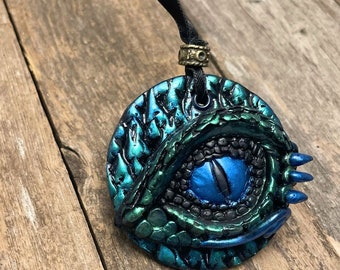 Dragon Ornament - Handmade Polymer Clay Fantasy Mythical Creature Decoration - Hand Painted Evil Eye Decor (2 inches)