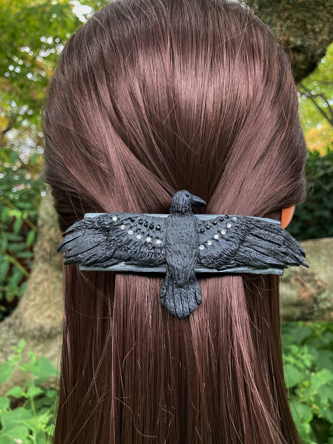Raven Clip Raven Hair Clip, Polymer Clay Black Crow Totem Hair Barrette With ...
