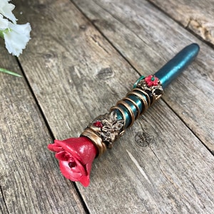 Red Rose Wand Smartphone Stylus Pen, Handmade Polymer Clay Flower Universal Tablet Stylus, Ornate Magic Wand for Touchscreen Devices