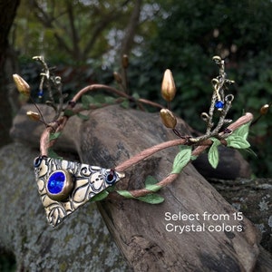 Enchanting Woodland Elven Crown with Custom Crystal - Handcrafted Renaissance Fair Circlet for Medieval or Fairy Cosplay Costume Headpiece