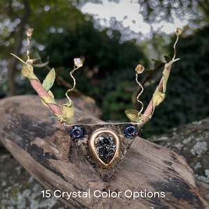 Crystal Fairy Crown, Woodland Elf Tiara, You Choose Crystal Color,  Forest Faerie Circlet Headpiece, Renaissance Faire Elven Hair Accessory