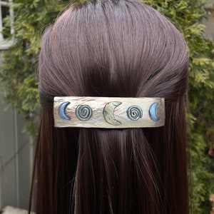 Celestial Moon Hair Clip: Handmade Silver/Gold Polymer Clay Hair Barrette