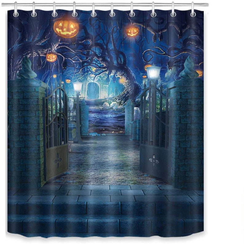 Halloween Shower Curtain Horror Graveyard Ghost Black Cats on Etsy