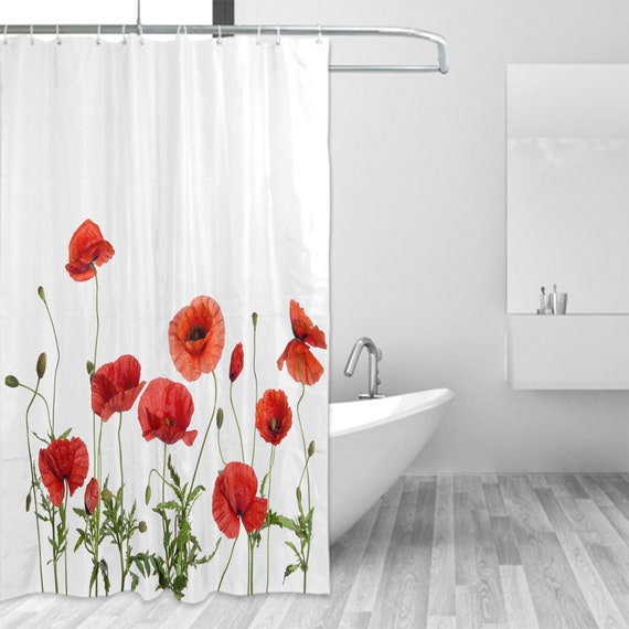 Floral Shower Curtain Poppy Chamomile Spring Print for Bathroom 