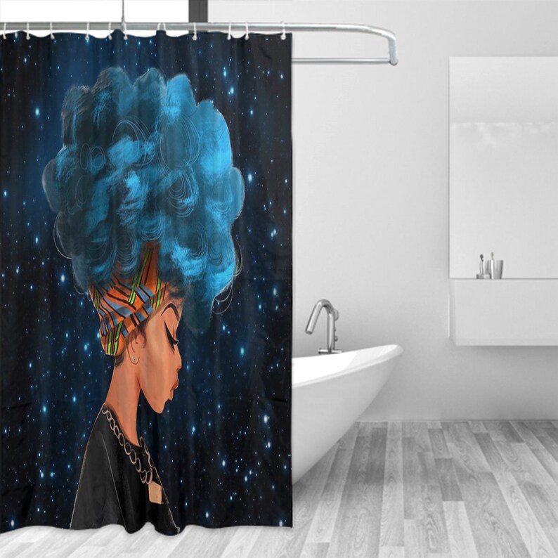 Black Girl Shower Curtain Afro African American Woman Lady Etsy
