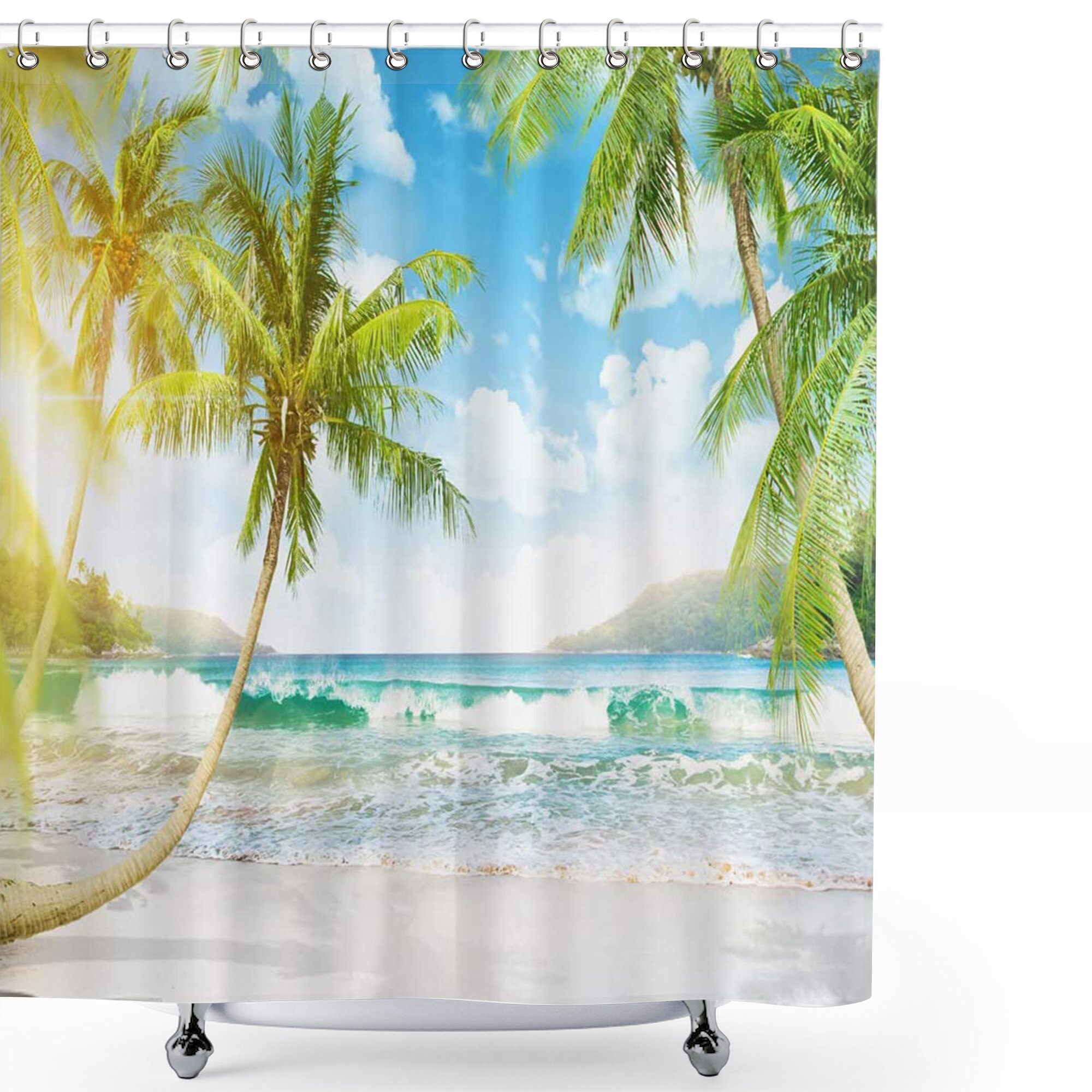 Feierman Beach Fabric Shower Curtain Ocean Decor Blue and Etsy