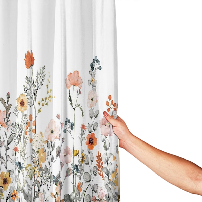 Fabric Floral Shower Curtain Set With Watercolor Decorative Etsy