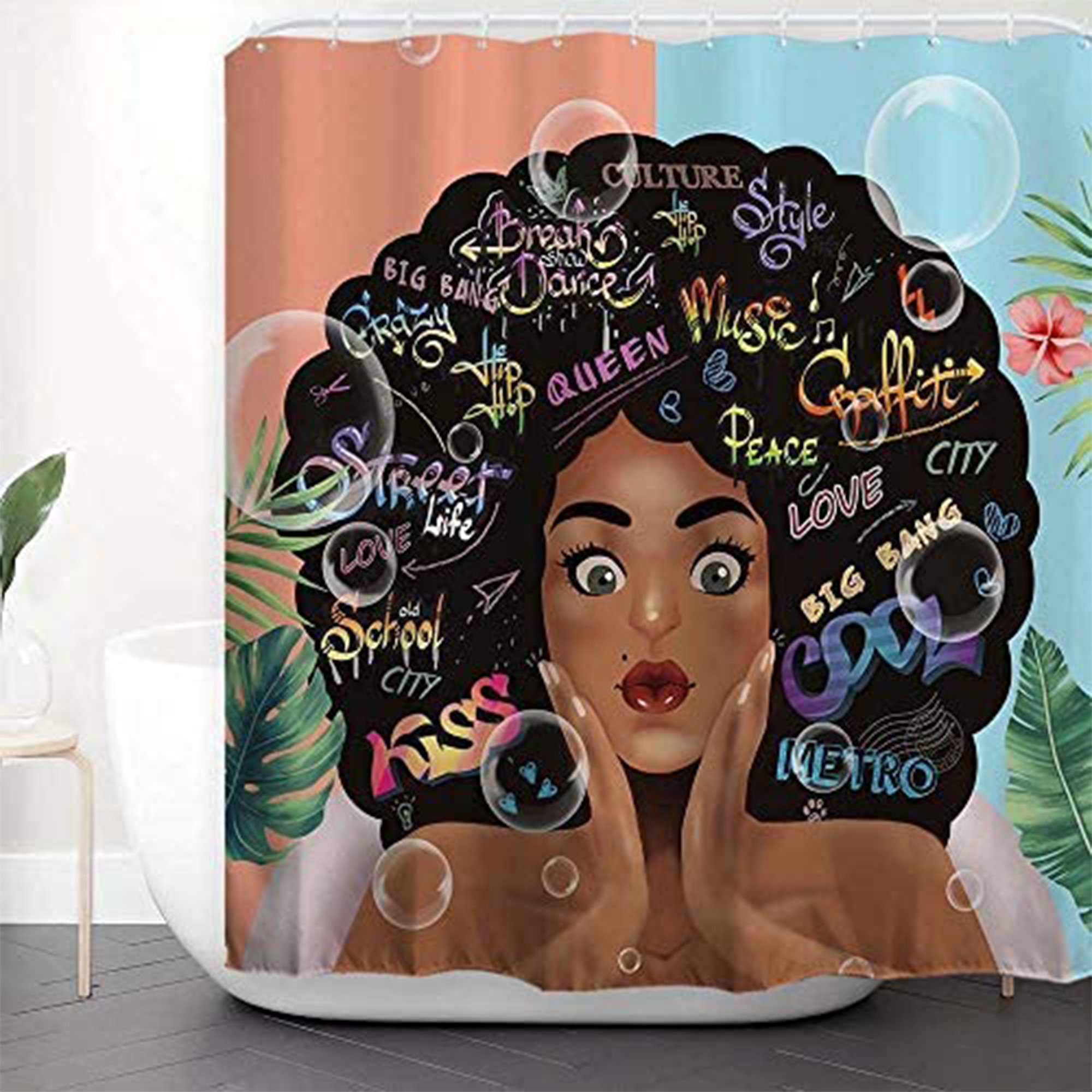 African American Shower Curtain Afrocentric Black Girl with Etsy
