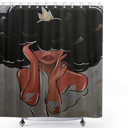 African Girl Shower Curtain Set Black African Woman Girl Etsy 