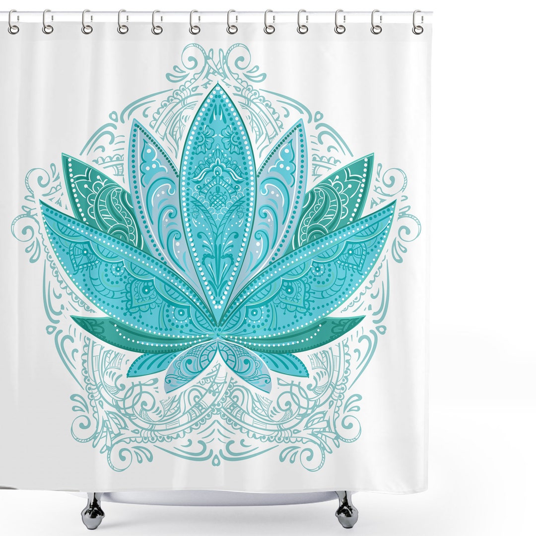 Lotus Shower Curtainlotus Flower With Ornaments Exotic Petals Etsy