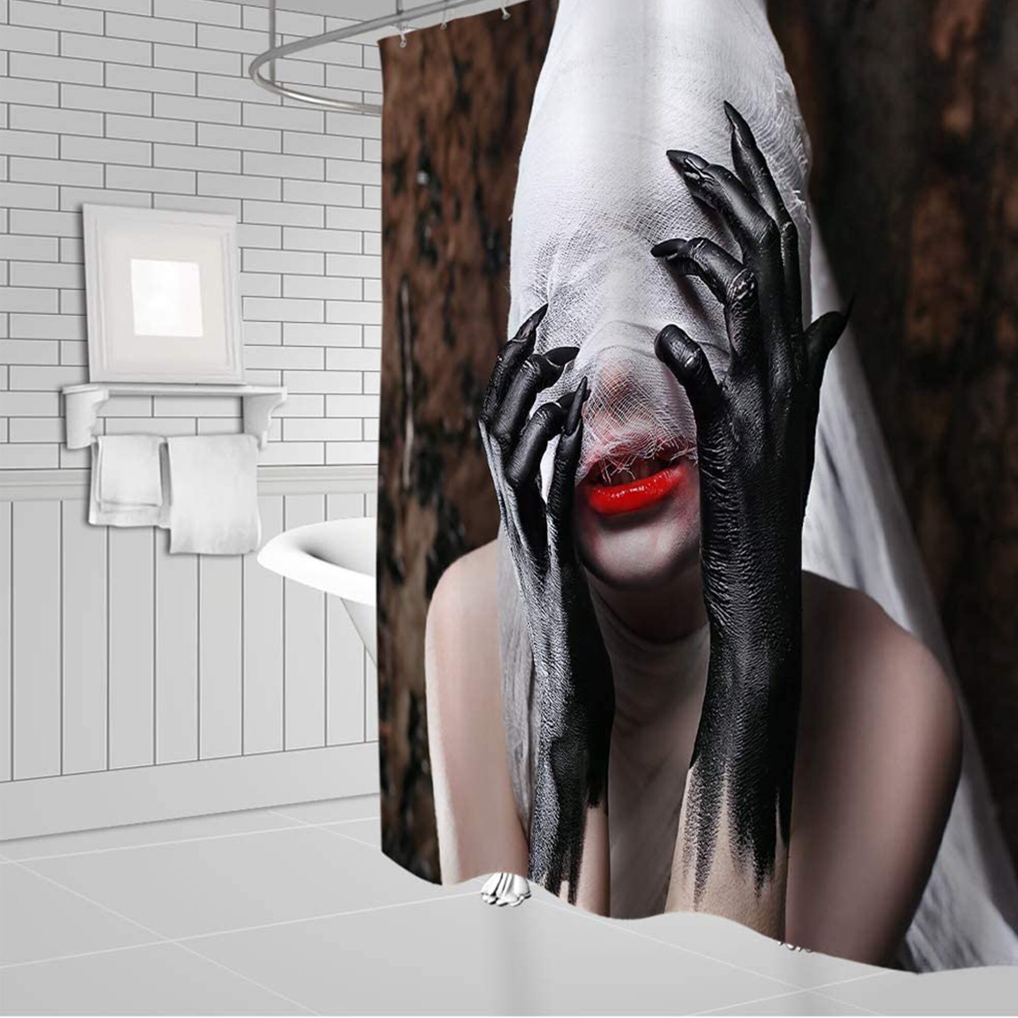 Girl Zombie Shower Curtain Halloween Decor Black Horror Hand Etsy UK