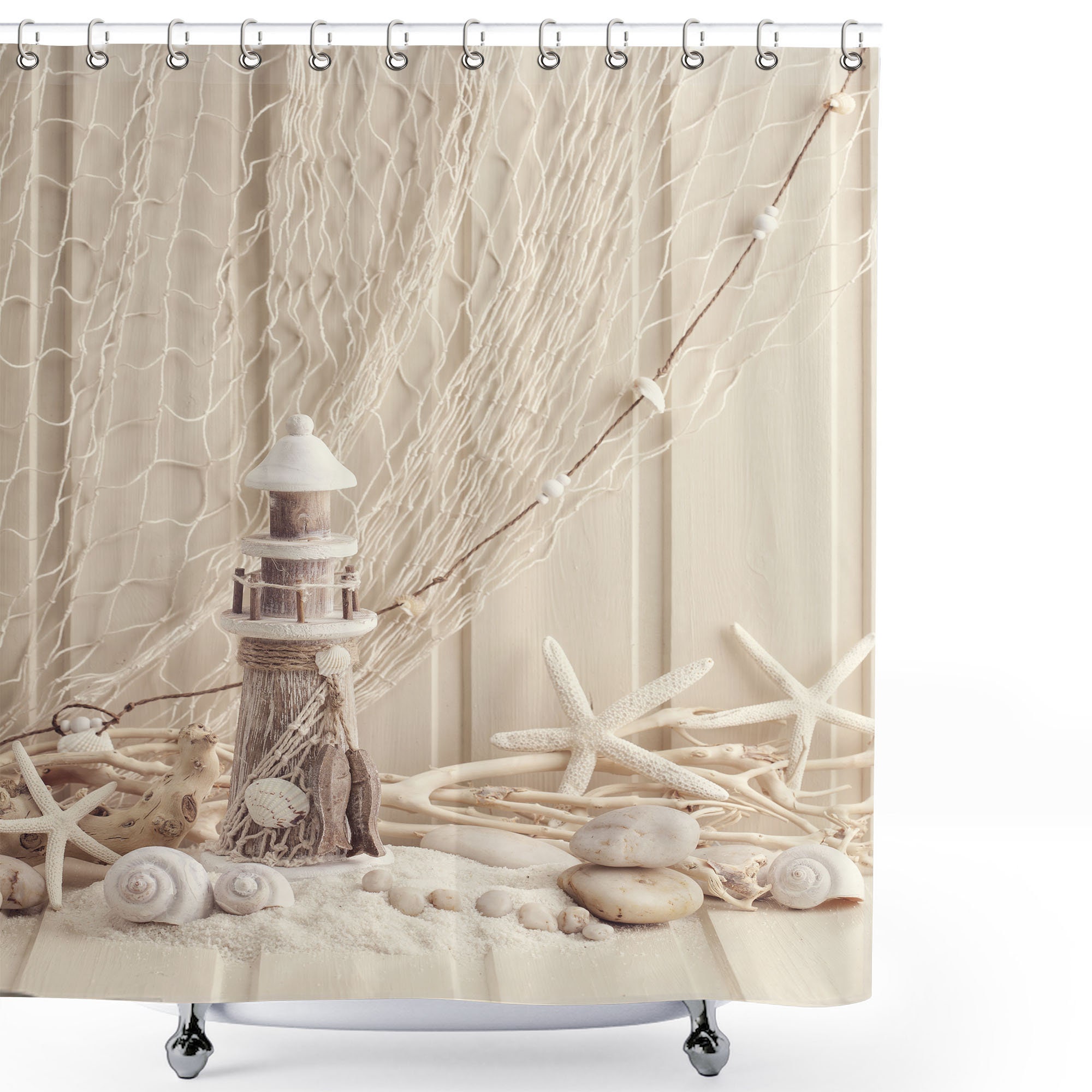 Nautical Seashell Shower Curtains Coastal Fishing Net Marine Etsy