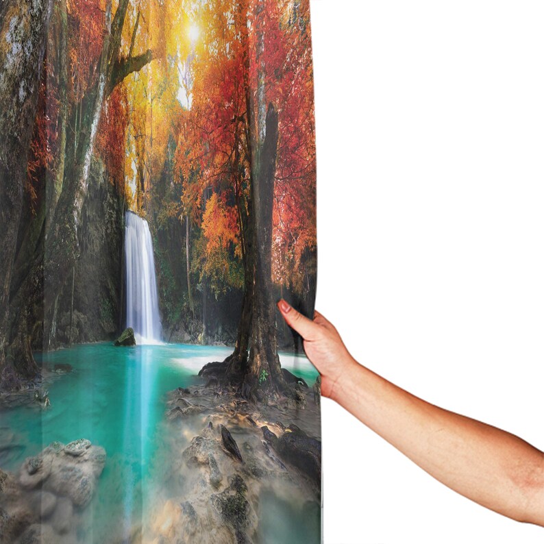 Waterfall Shower Curtain Deep Forest and Waterfall Autumn Etsy