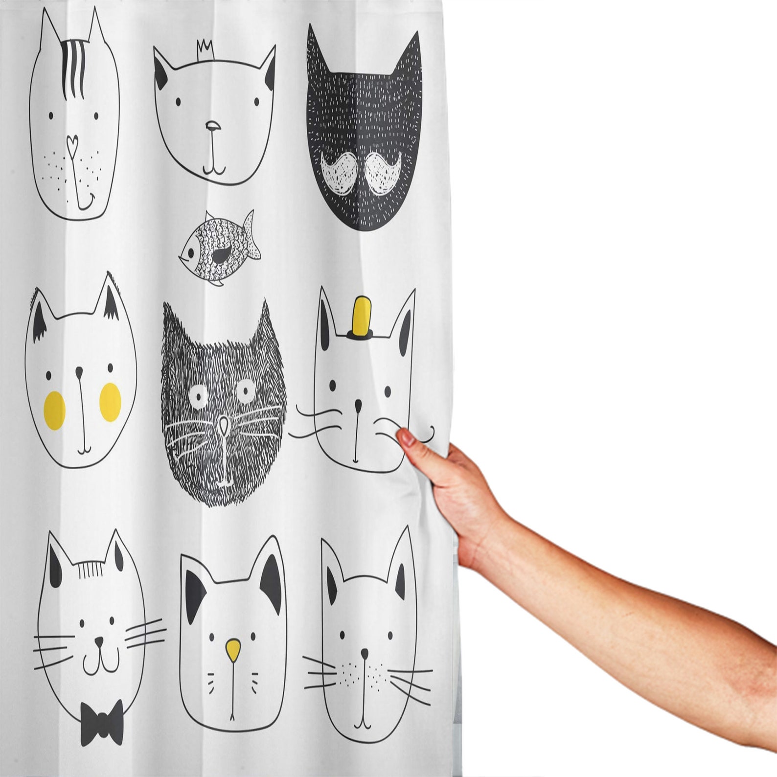 Cat Shower Curtain Cats With Moustache Bow Tie Hat Crown Etsy