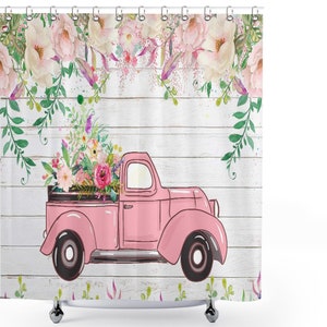 Farmhouse Theme Shower Curtain Vintage Pink Truck With Flowers - Etsy