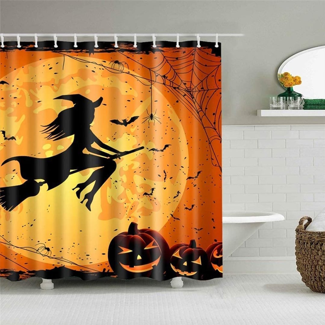 Halloween Shower Curtain Witch Pumpkin Bathroom Shower Curtains With