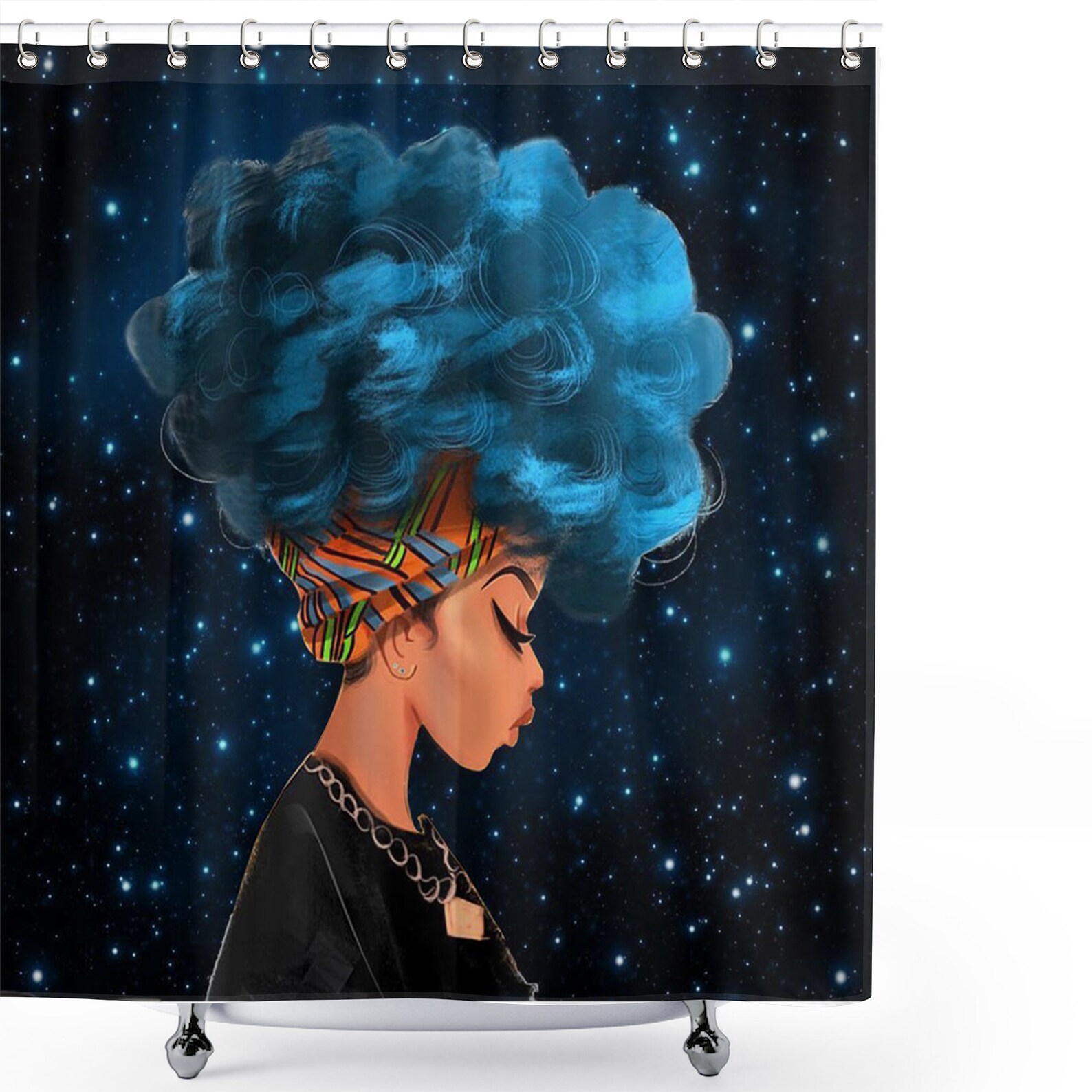 Black Girl Shower Curtain Afro African American Woman Lady Etsy