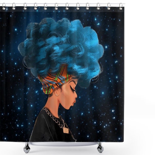 Black Girl Shower Curtain Afro African American Woman Lady Etsy