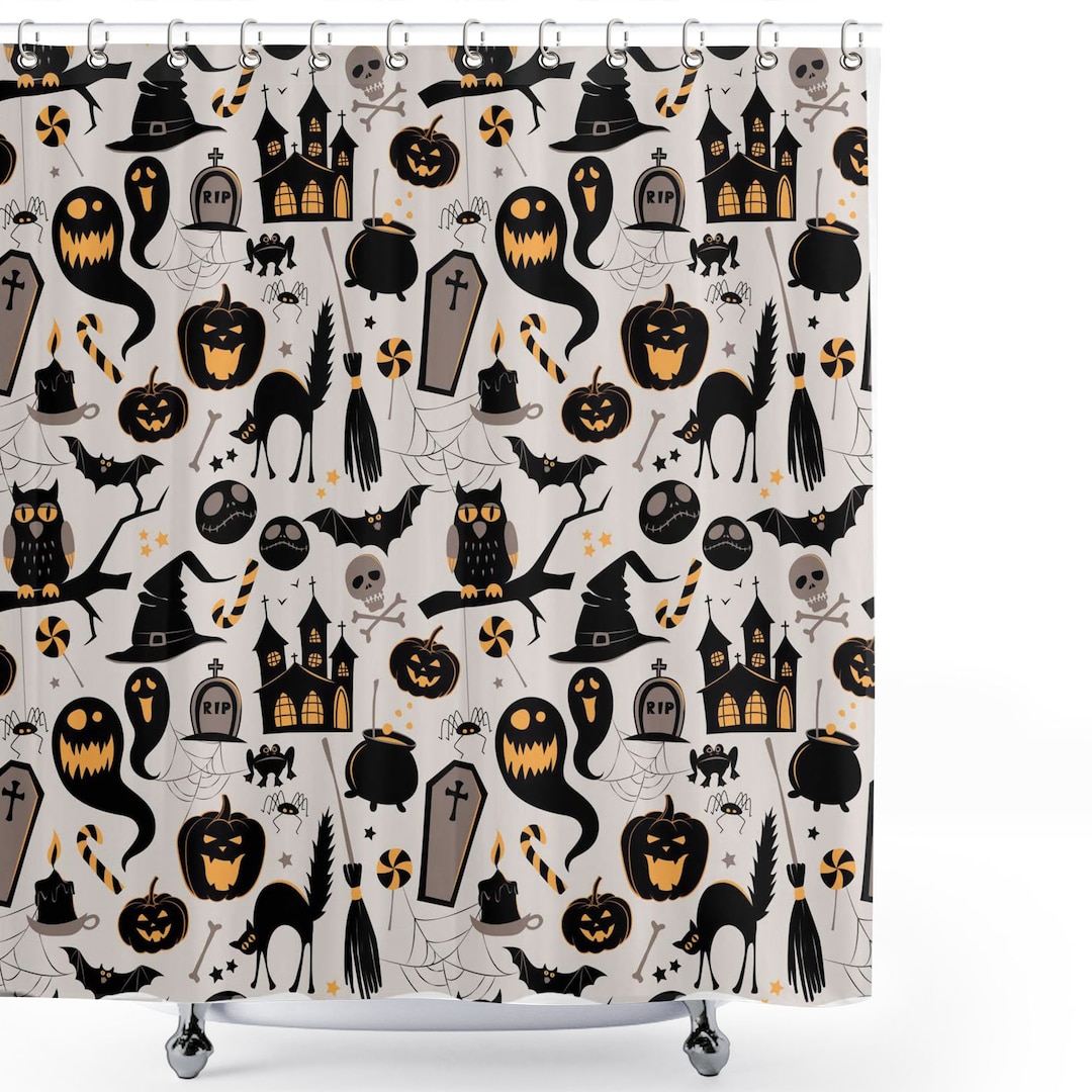 Vintage Halloween Shower Curtain, Halloween Cartoon Jack O' Lantern