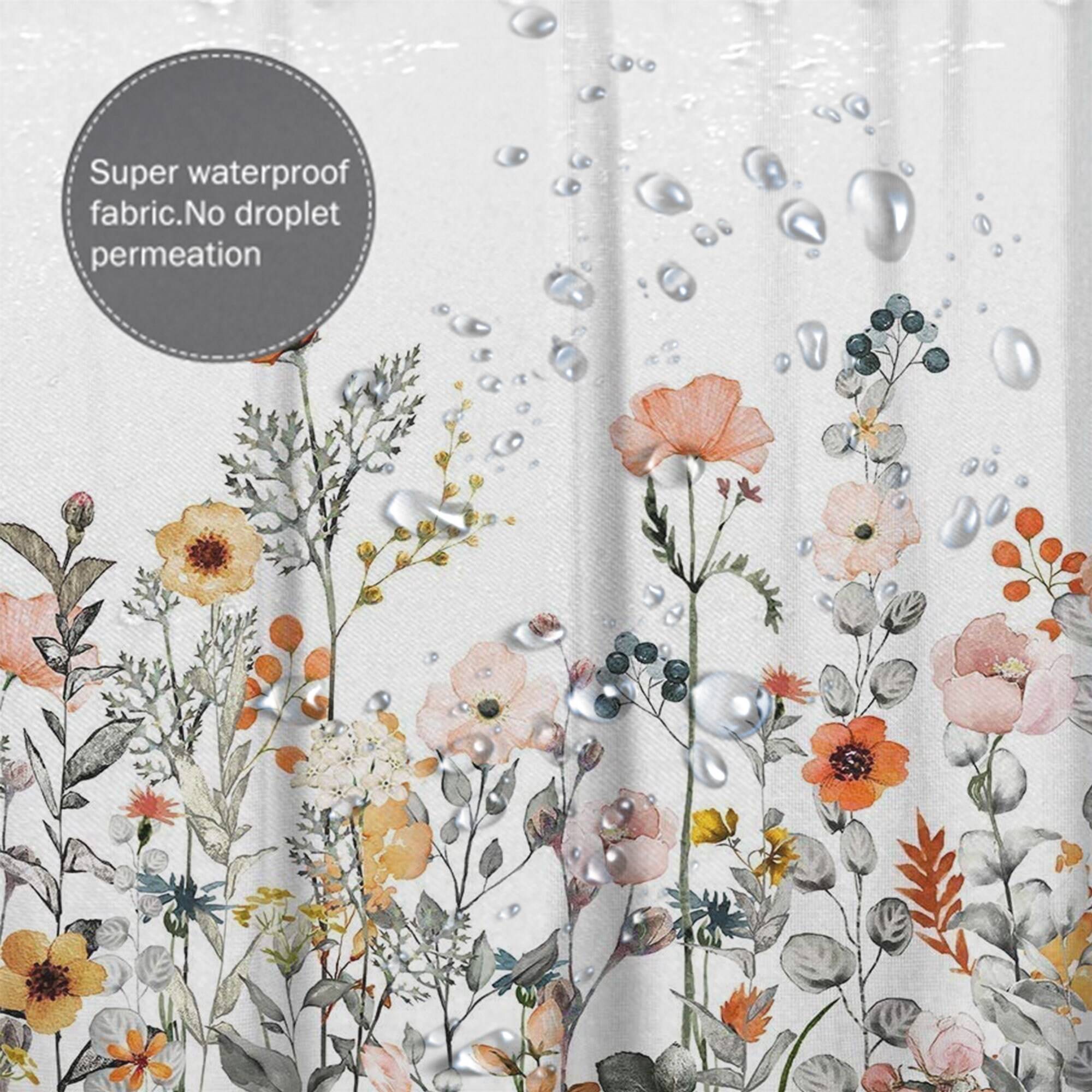 Fabric Floral Shower Curtain Set With Watercolor Decorative Etsy