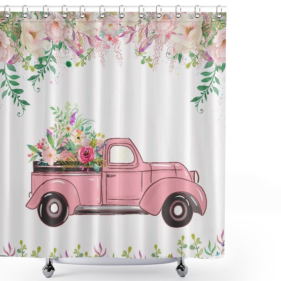 Farmhouse Theme Shower Curtain Vintage, Truck Shower Curtain Hooks