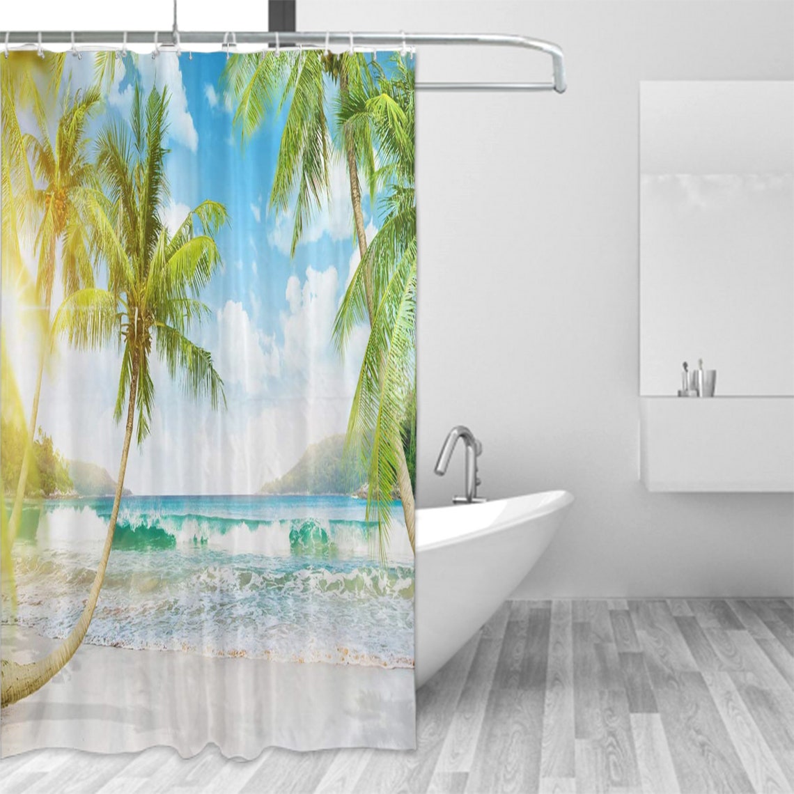 Feierman Beach Fabric Shower Curtain Ocean Decor Blue and Etsy