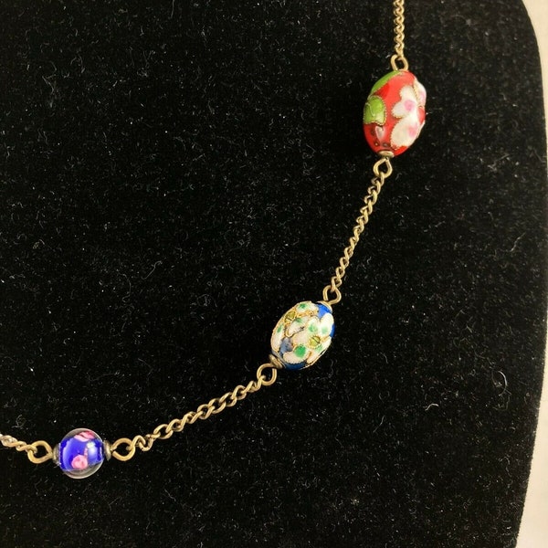 Collier de perles cloisonné chinois vintage 16 »