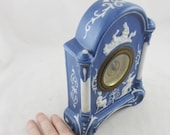 Antique Jasper Ware Mantle Clock With Enamel Dial and German Movement