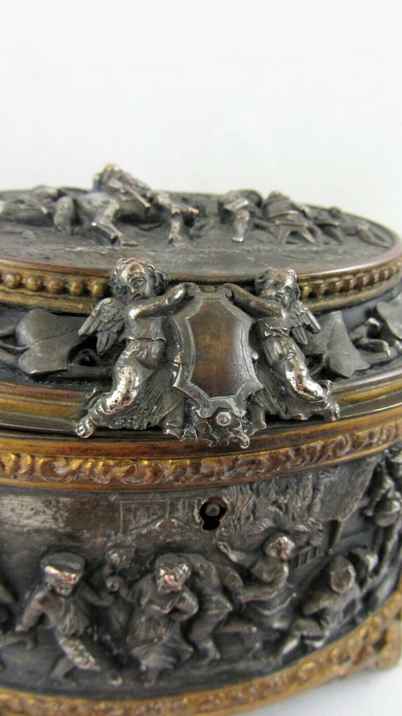 Stunning Antique Jewellery Casket Raised figures … - image 2