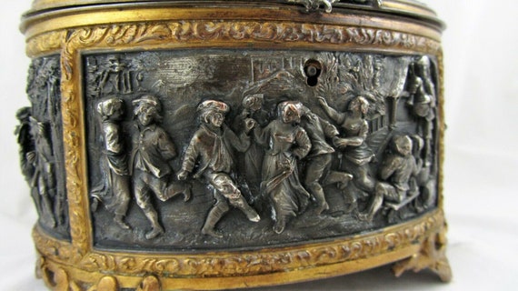 Stunning Antique Jewellery Casket Raised figures … - image 3