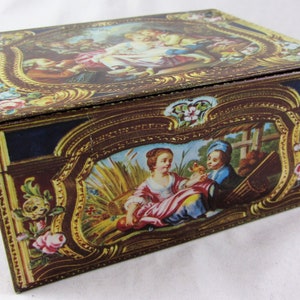 Vintage Advertising Scribbans- Kemp Biscuit Tin shape of French Snuff Box Antique Casket