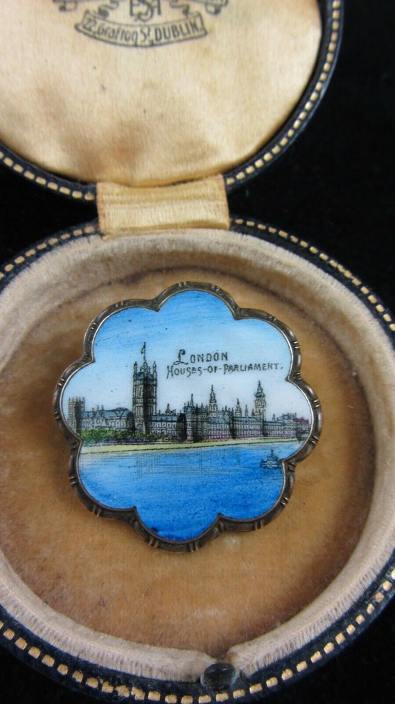 Antique Enamel Scenic Brooch Houses of Parliament 