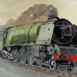 ヴィンテージ オリジナル 額入り 水彩画 蒸気機関車 BR/LMS 46255