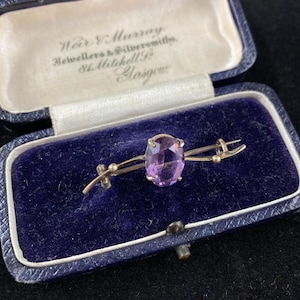 Antique art deco silver gilt amethyst bar brooch sparkly