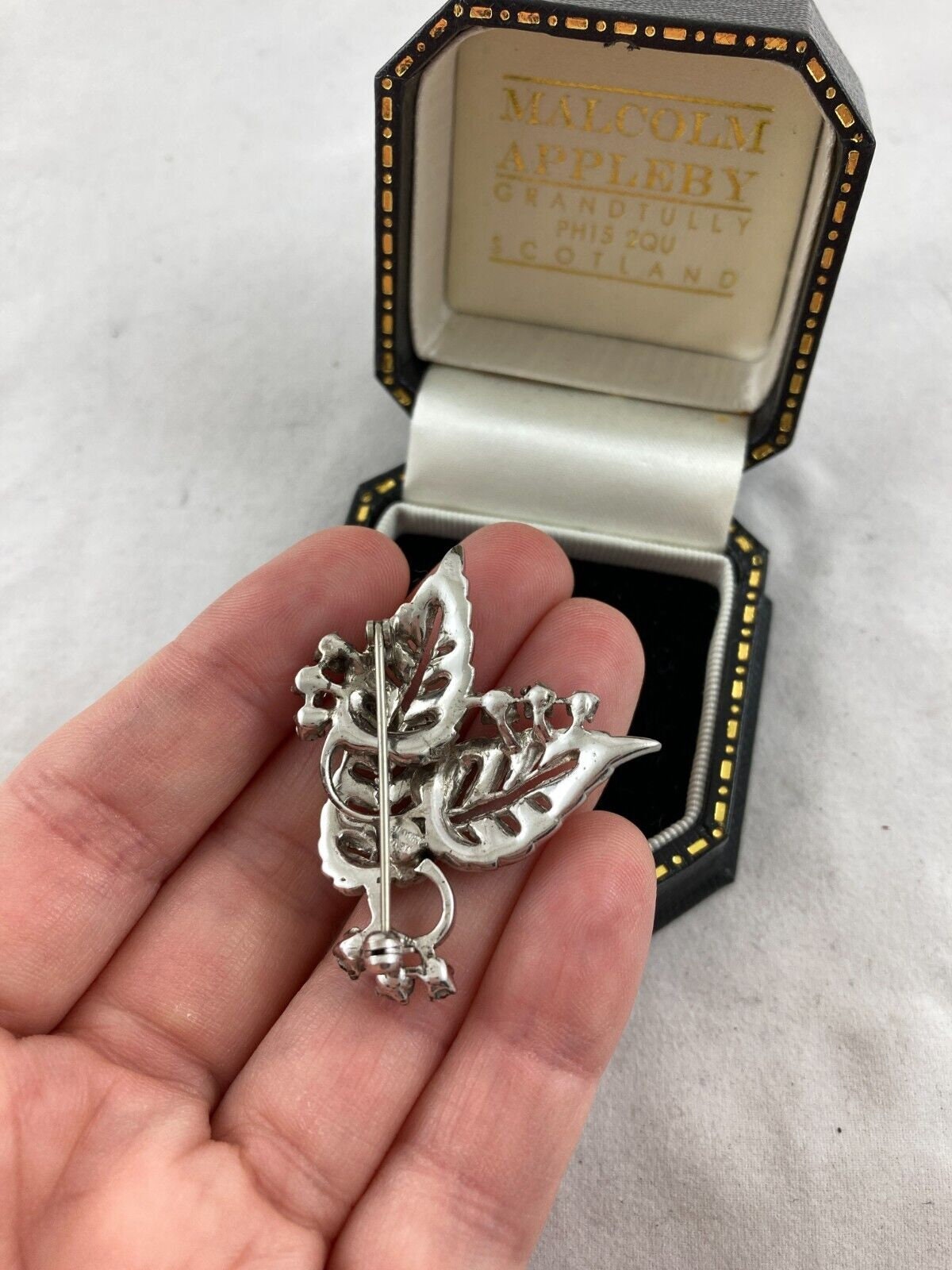 Broche Feuille Vintage En Argent Rhodié 925 Et Marcassites - Dimensions 32x30mm, Bijou Ancien Et élégant